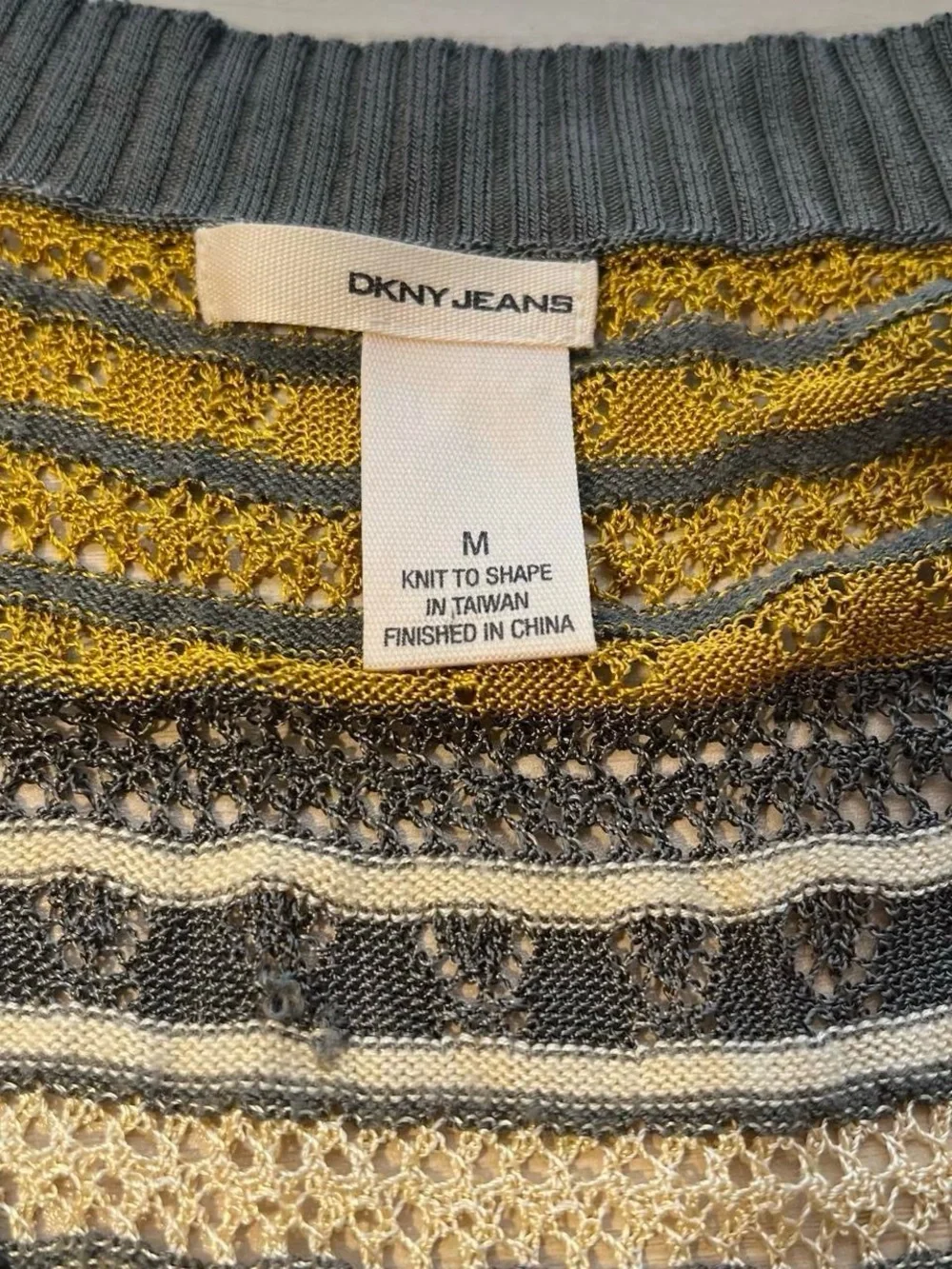 DKNY Striped Open Knit Vest V Neck Sweater